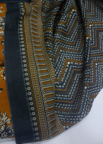 3 Piece Printed Honey Orange Color Khaddar Unstitched Suit