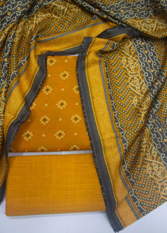 3 Piece Printed Orange Color Khaddar Unstitched Suit