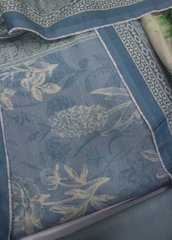 3 Piece Printed Ice Blue Color Khaddar Unstitched Suit