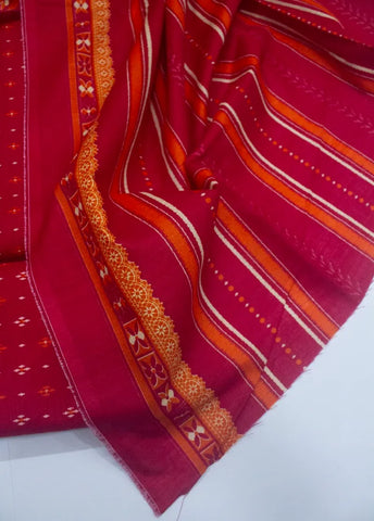 3 Piece Printed Red Color Khaddar Unstitched Suit
