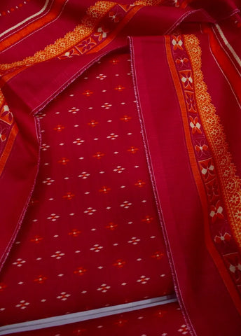3 Piece Printed Red Color Khaddar Unstitched Suit
