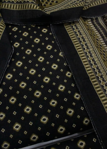 3 Piece Printed Black Color Khaddar Unstitched Suit