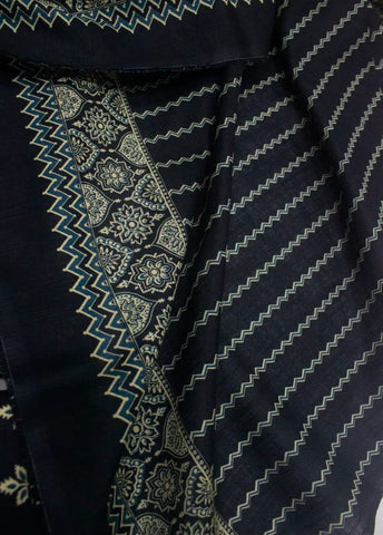 3 Piece Printed Black Color Khaddar Unstitched Suit