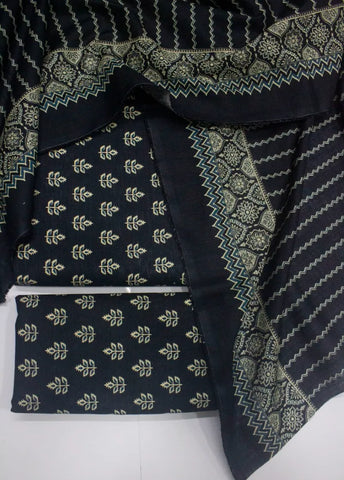 3 Piece Printed Black Color Khaddar Unstitched Suit