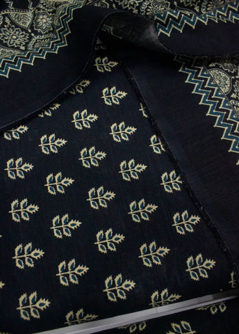 3 Piece Printed Black Color Khaddar Unstitched Suit