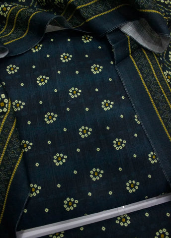 3 Piece Printed Navy Blue Color Khaddar Unstitched Suit