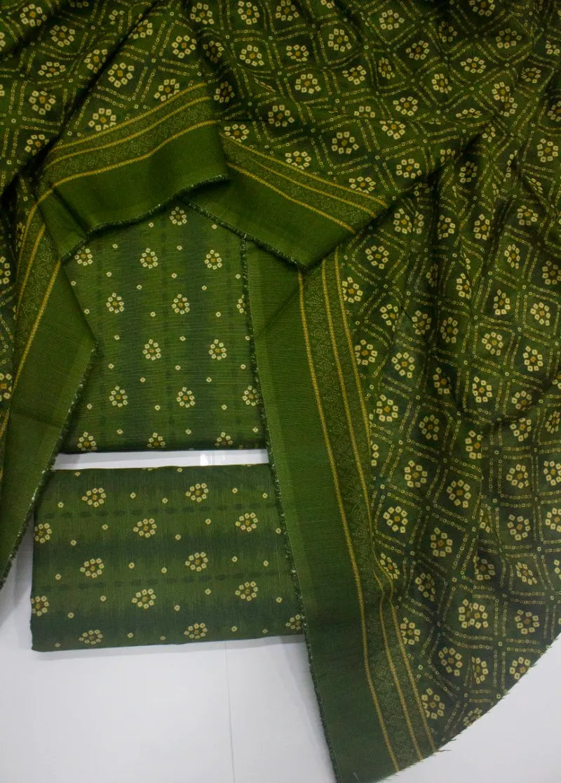 3 Piece Printed Green Color Khaddar Unstitched Suit