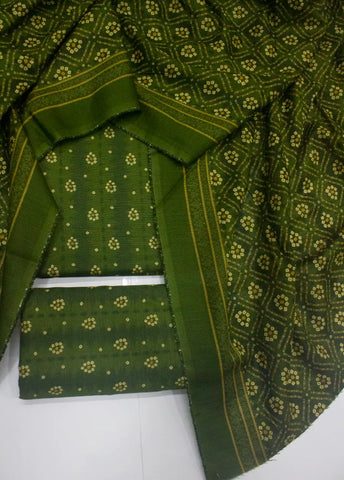 3 Piece Printed Green Color Khaddar Unstitched Suit