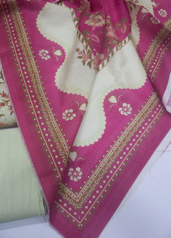 3 Piece Printed Off White Color Khaddar Unstitched Suit