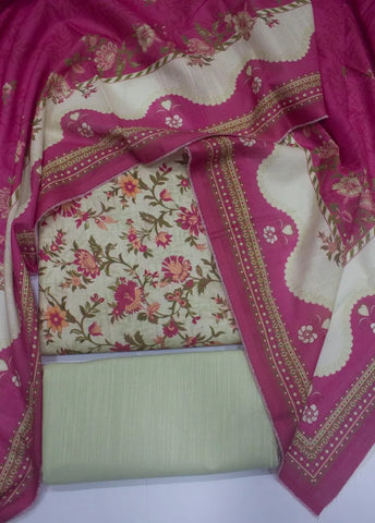 3 Piece Printed Off White Color Khaddar Unstitched Suit