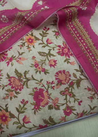 3 Piece Printed Off White Color Khaddar Unstitched Suit