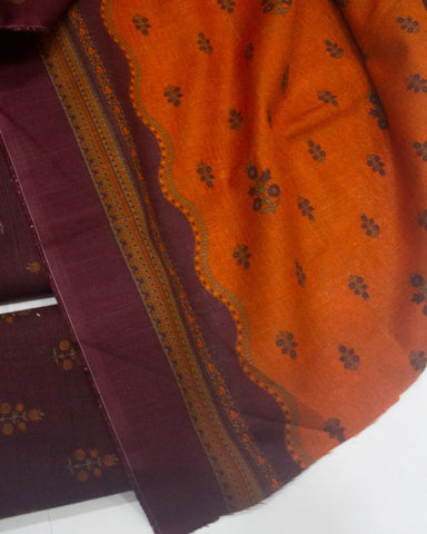 3 Piece Printed Maroon Color Khaddar Unstitched Suit