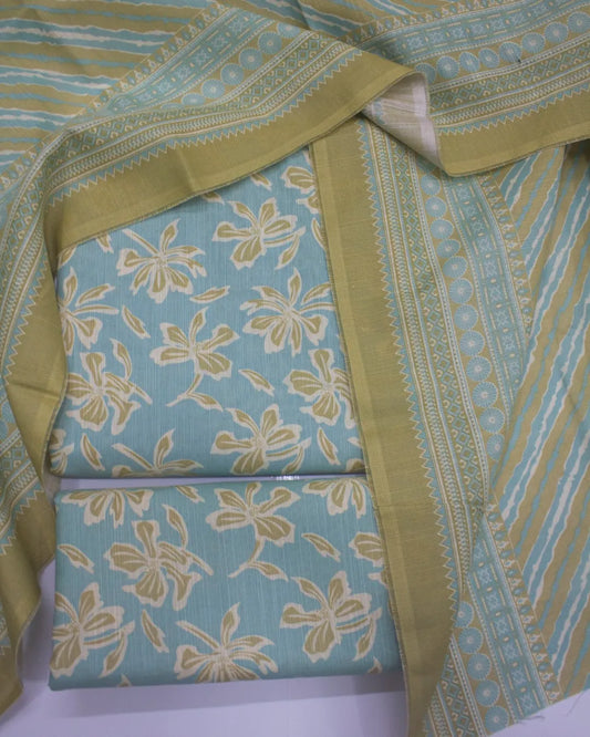3 Piece Printed Pastel Blue Color Khaddar Unstitched Suit