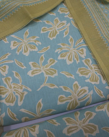 3 Piece Printed Pastel Blue Color Khaddar Unstitched Suit