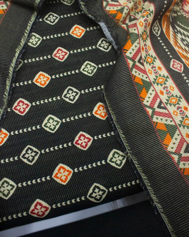 3 Piece Printed Black Color Khaddar Unstitched Suit