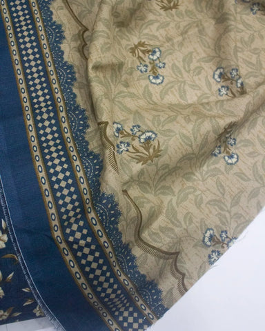 3 Piece Printed Navy Blue Color Khaddar Unstitched Suit