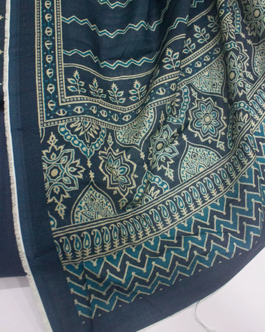 3 Piece Printed Navy Blue Color Khaddar Unstitched Suit