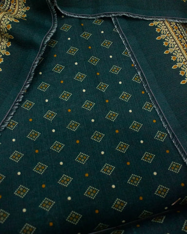 3 Piece Printed Teal Color Khaddar Unstitched Suit