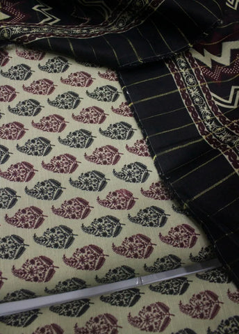 3 Piece Printed Beige Color Khaddar Unstitched Suit