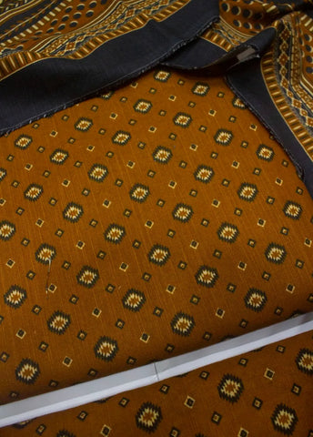 3 Piece Printed Mustard Color Khaddar Unstitched Suit