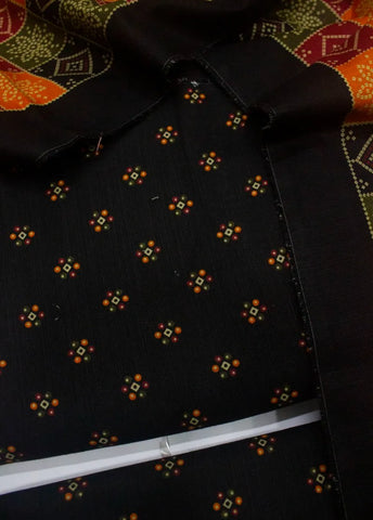 3 Piece Printed Black Color Khaddar Unstitched Suit