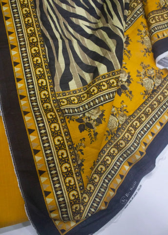 3 Piece Printed Yellow Color Khaddar Unstitched Suit
