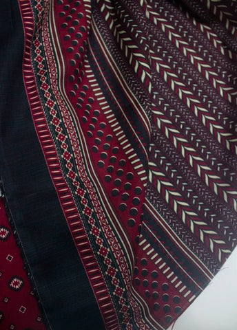 3 Piece Printed Maroon Color Khaddar Unstitched Suit