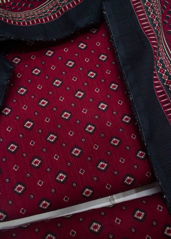 3 Piece Printed Maroon Color Khaddar Unstitched Suit