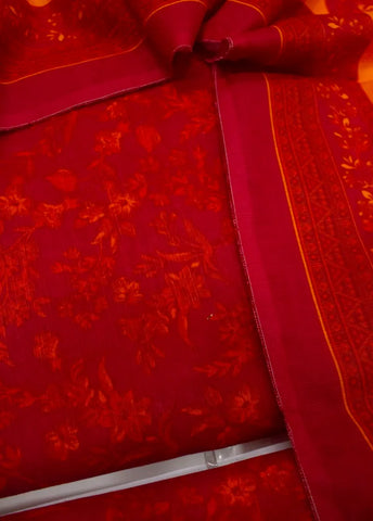 3 Piece Printed Red Color Khaddar Unstitched Suit