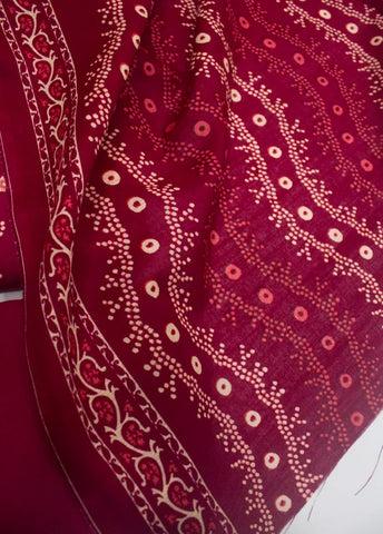 3 Piece Printed Maroon Color Khaddar Unstitched Suit