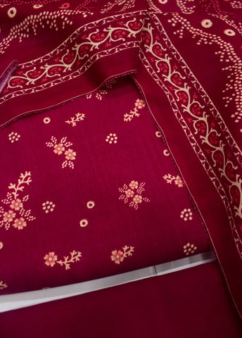 3 Piece Printed Maroon Color Khaddar Unstitched Suit