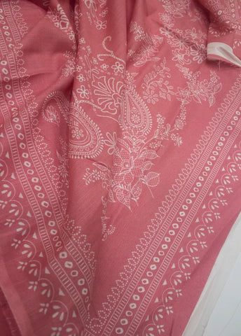 3 Piece Printed Coral Pink Color Khaddar Unstitched Suit