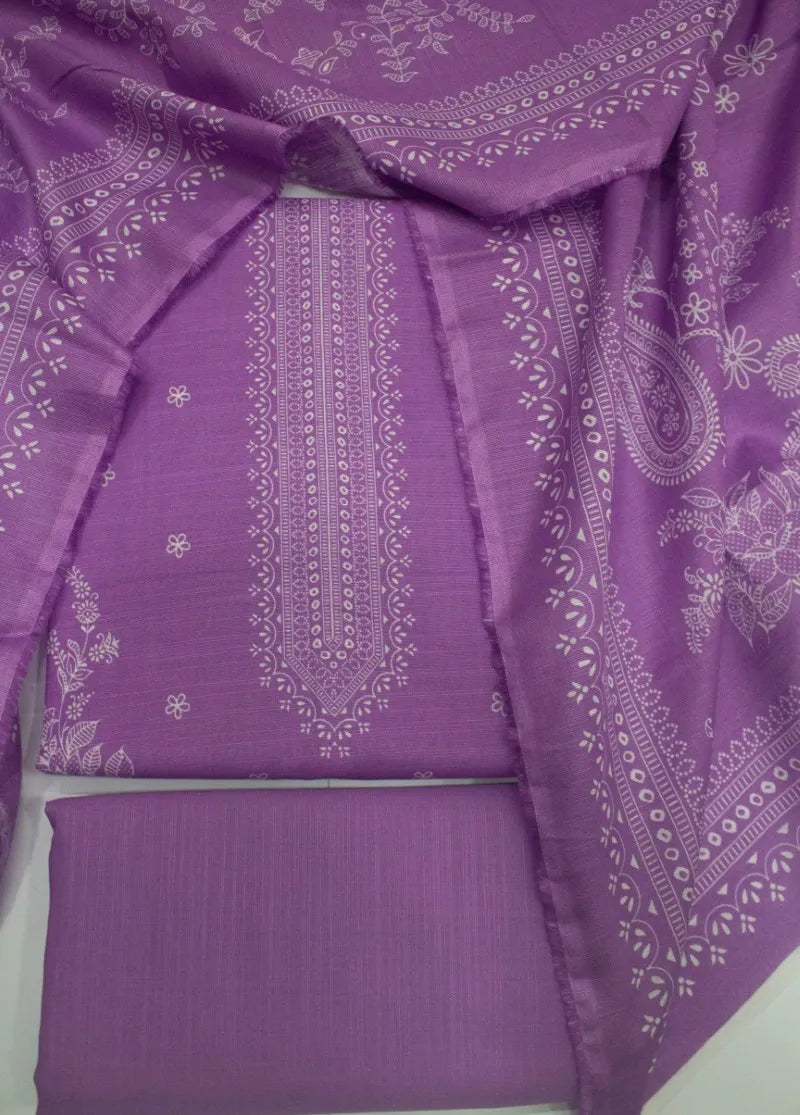 3 Piece Printed Lilac Color Khaddar Unstitched Suit