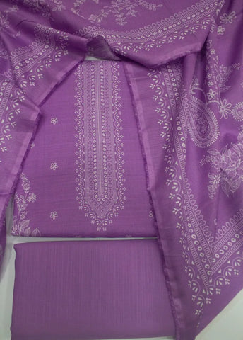 3 Piece Printed Lilac Color Khaddar Unstitched Suit