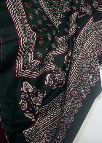 3 Piece Printed Maroon Color Khaddar Unstitched Suit