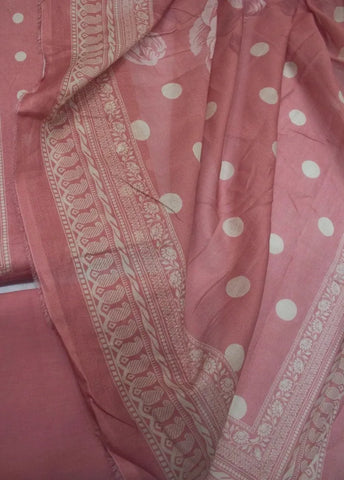 3 Piece Printed Peach Color Khaddar Unstitched Suit