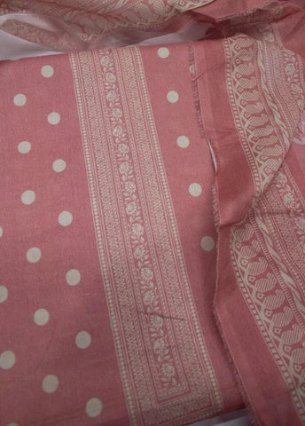 3 Piece Printed Peach Color Khaddar Unstitched Suit