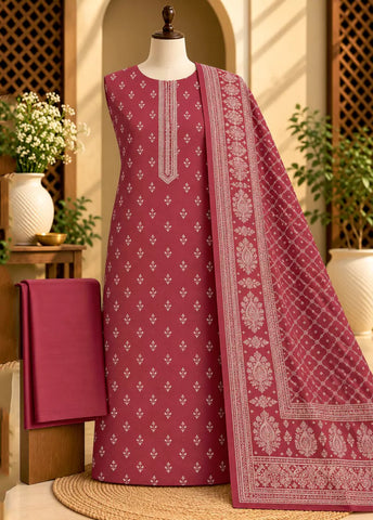 3 Piece Printed Red Color Khaddar Unstitched Suit