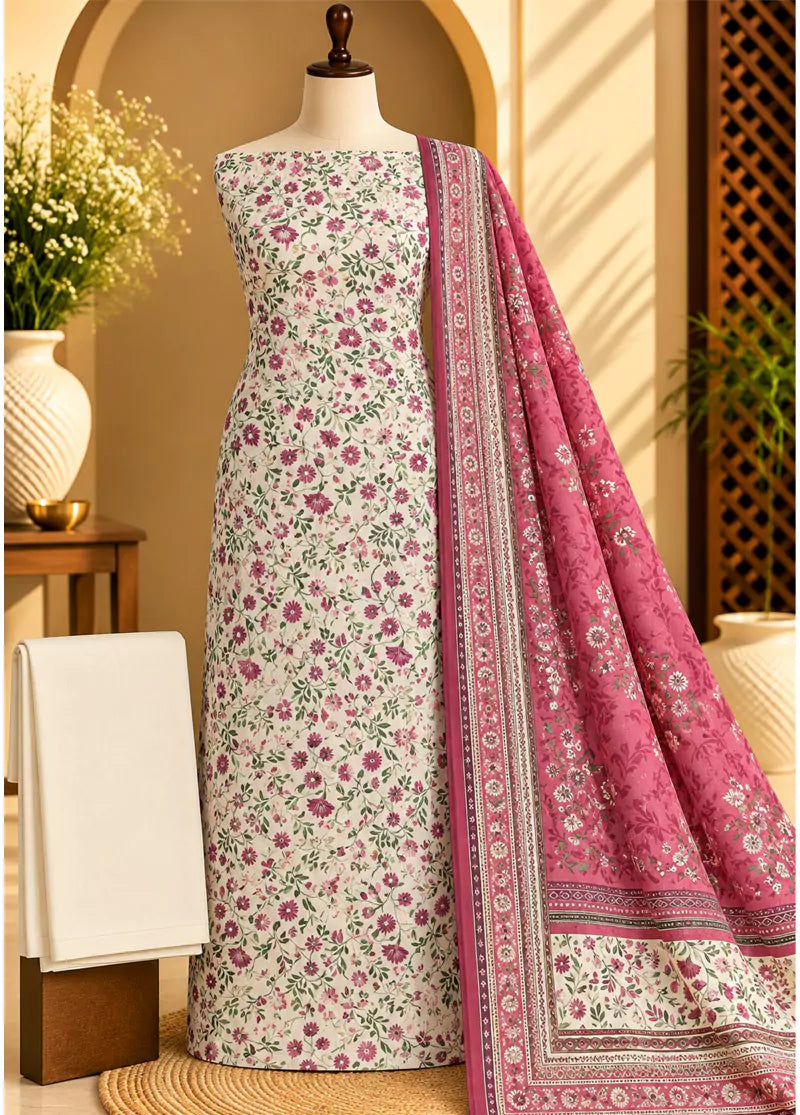 3 Piece Printed MultiColor Khaddar Unstitched Suit