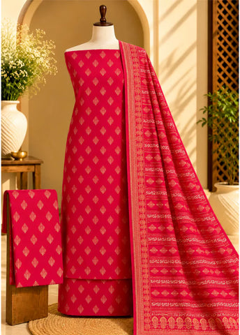 3 Piece Printed Red Color Khaddar Unstitched Suit