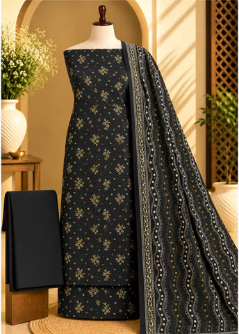 3 Piece Printed Black Color Khaddar Unstitched Suit