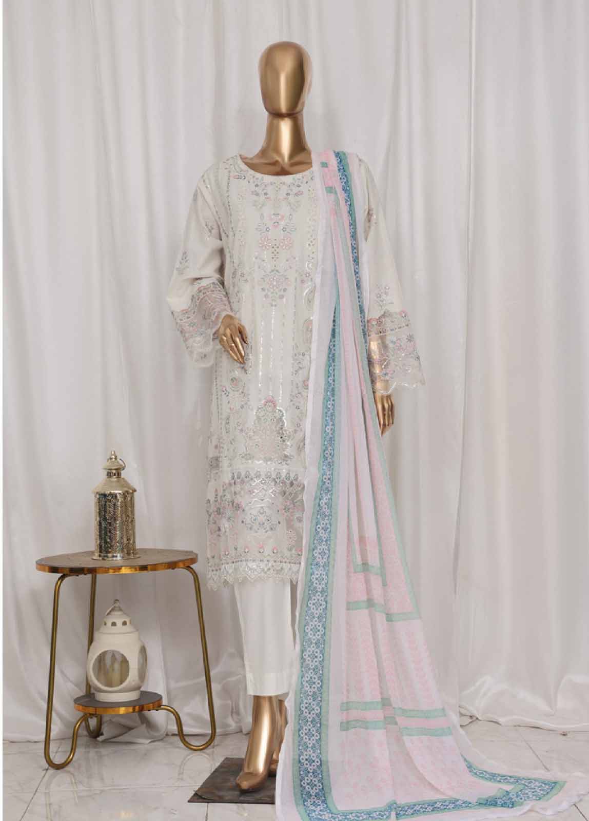 Bin Saeed Fabric - LF-011B- 3 Piece Luxury Embroidered Stitched Suit