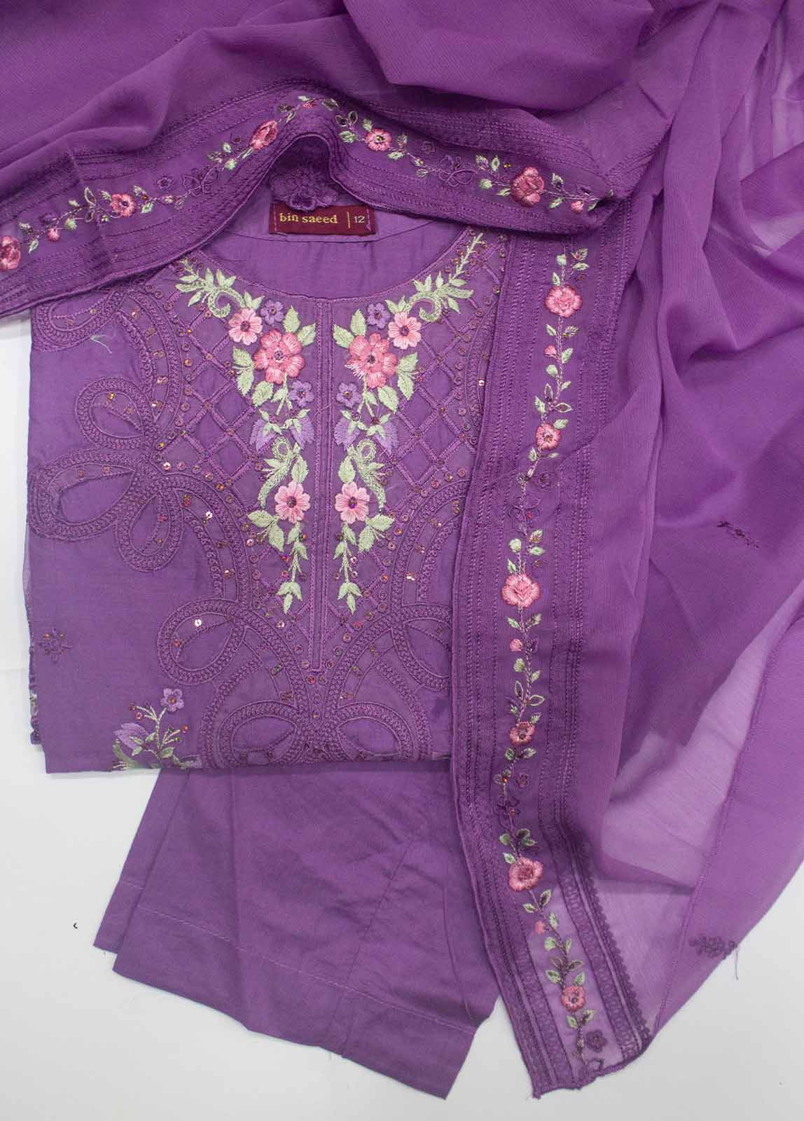 Bin Saeed Fabric - LF-0147 B- 3 Piece Luxury Embroidered Stitched Suit