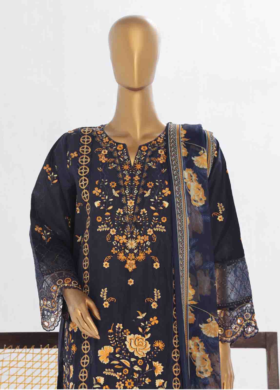 LF-046 F- 3 Piece Luxury Embroidered Stitched Suit