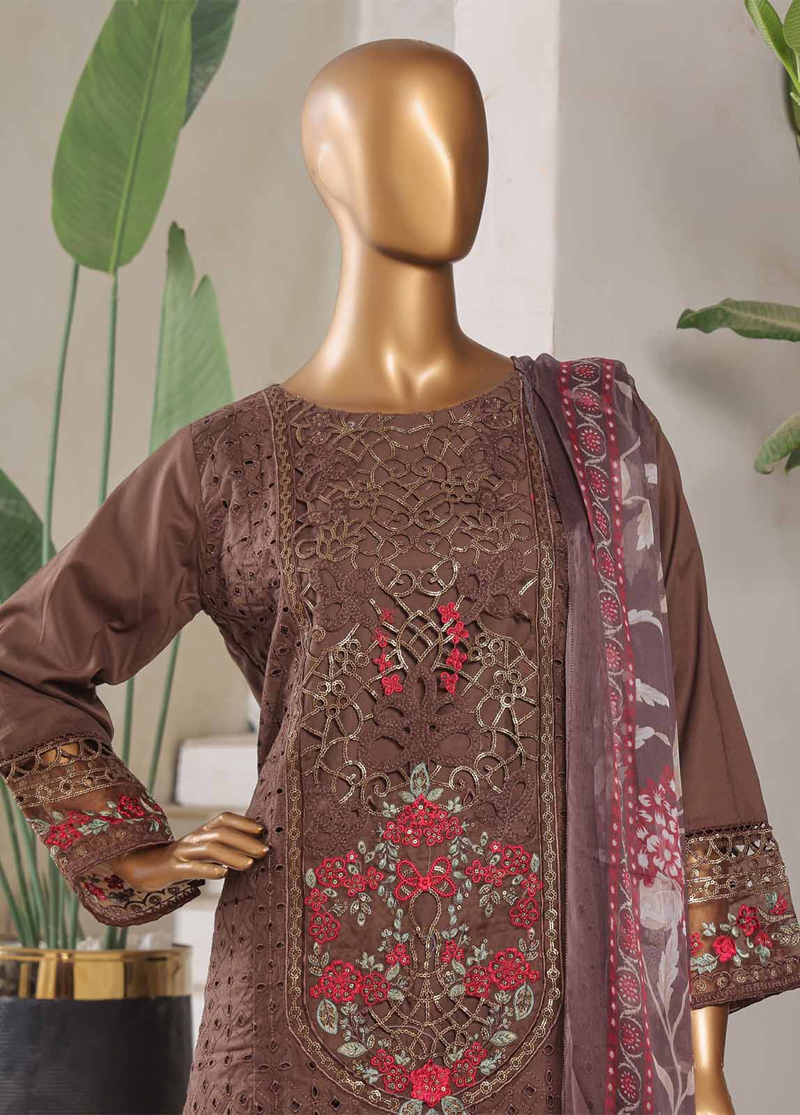 Bin Saeed Fabric - LF-076-EMB B R68- 3 Piece Luxury Embroidered Stitched Suit