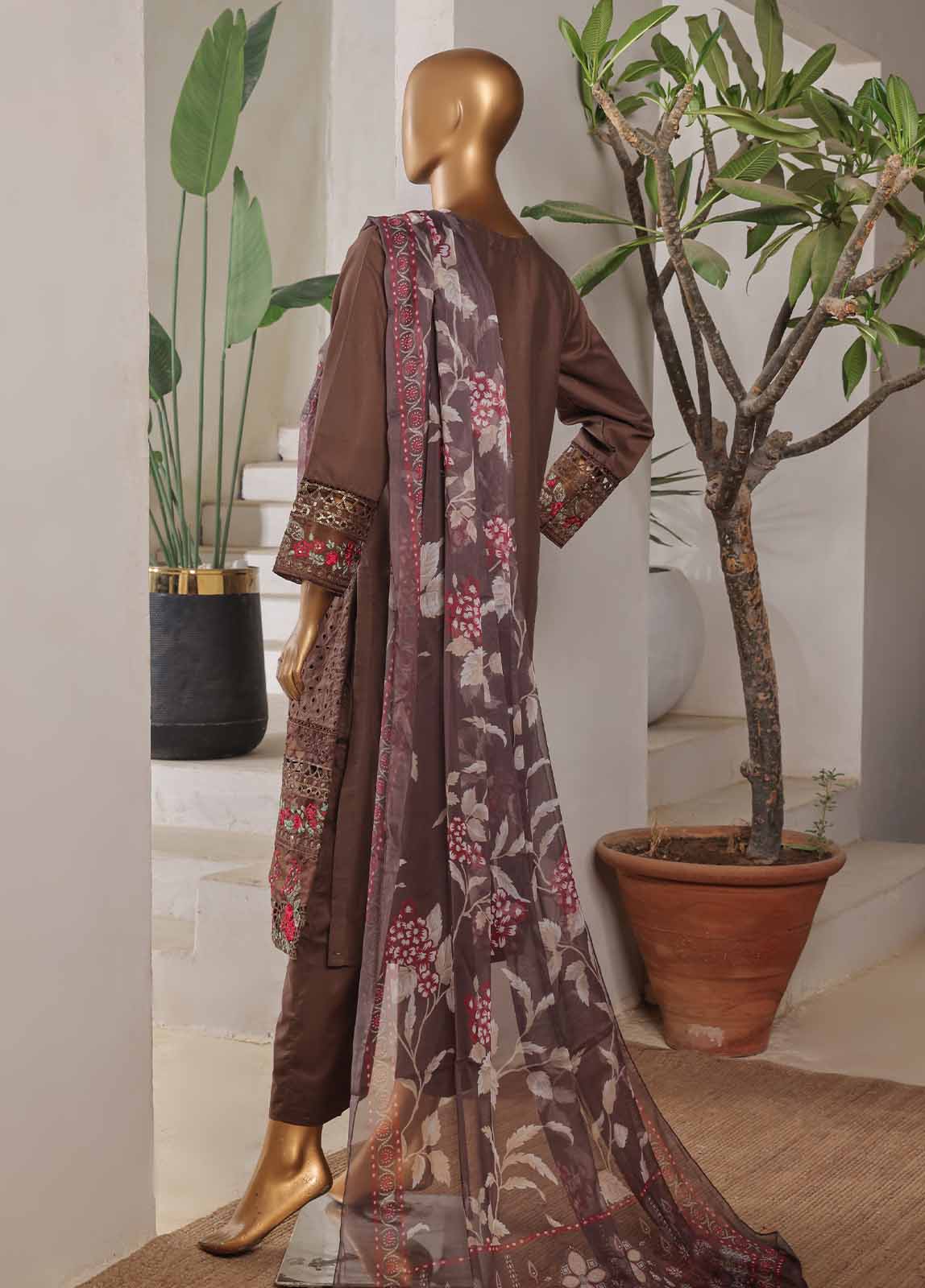 Bin Saeed Fabric - LF-076-EMB B R68- 3 Piece Luxury Embroidered Stitched Suit