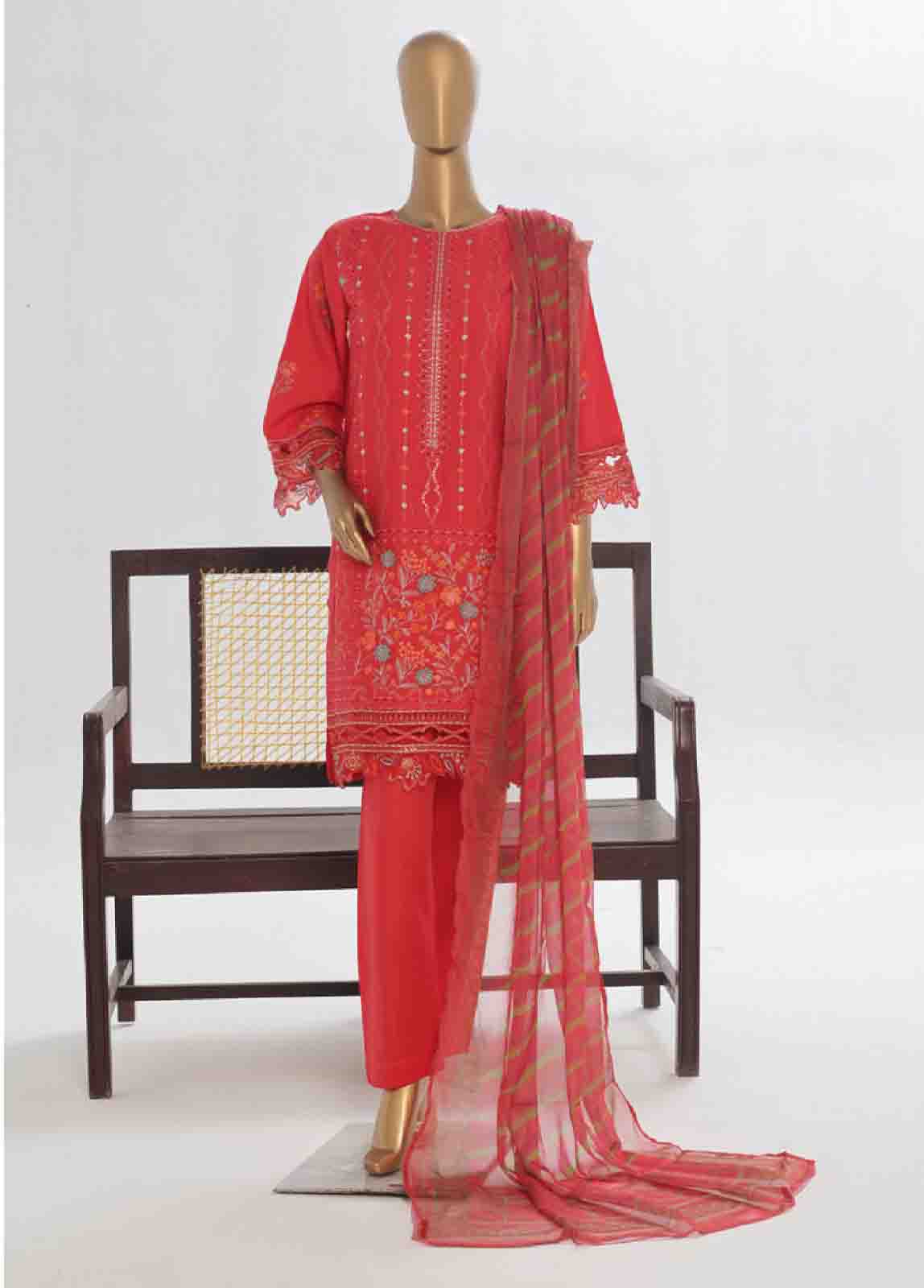 Bin Saeed Fabric - LF-138 R- 3 Piece Luxury Embroidered Stitched Suit