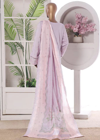 3 Piece Embroidred Stitched Lilac Color Lawn Frock with Trouser & Dupatta