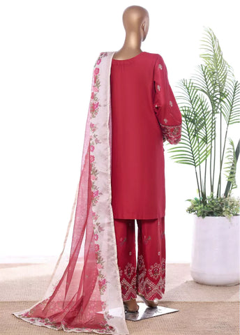3 Piece Red Color Embroidered Lawn Shirt with Embroidered Trouser & Dupatta