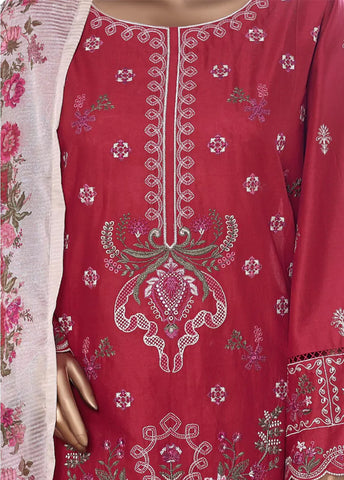 3 Piece Red Color Embroidered Lawn Shirt with Embroidered Trouser & Dupatta